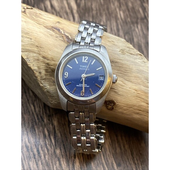 Timex Accessories - Timex Indiglo Watch Womens Silver Tone Stainless Steel Blue Dial New Battery